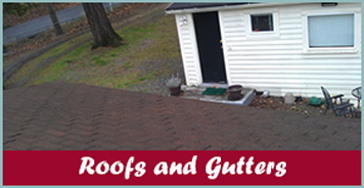 A picture of a roof and gutter in the yard.