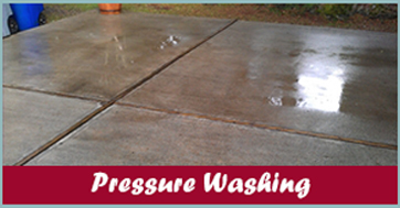 A picture of a concrete slab with the words pressure washing written in front.